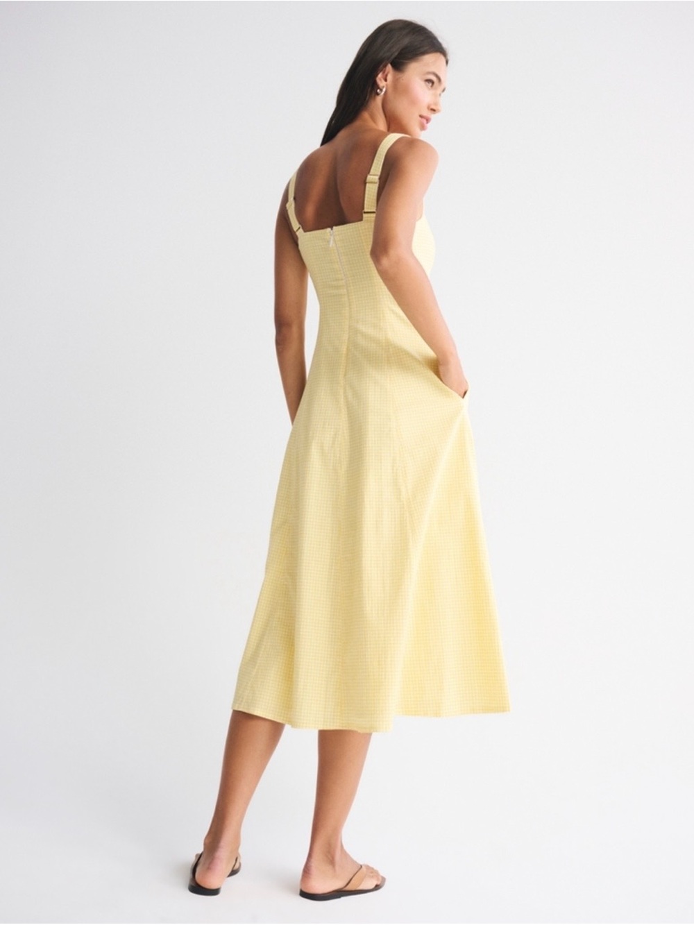 The A&F Mila Yellow Gingham Square-Neck Midi Dress - Picture 3 of 3